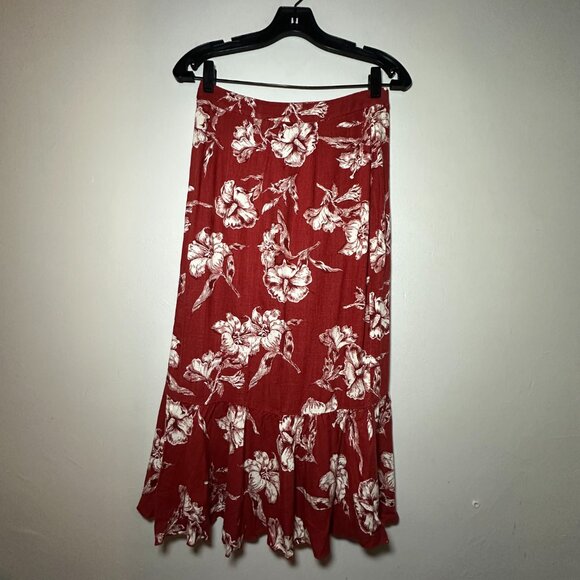 ZARA Red Floral Ruffle Midi Skirt – Size Small - Picture 7 of 10